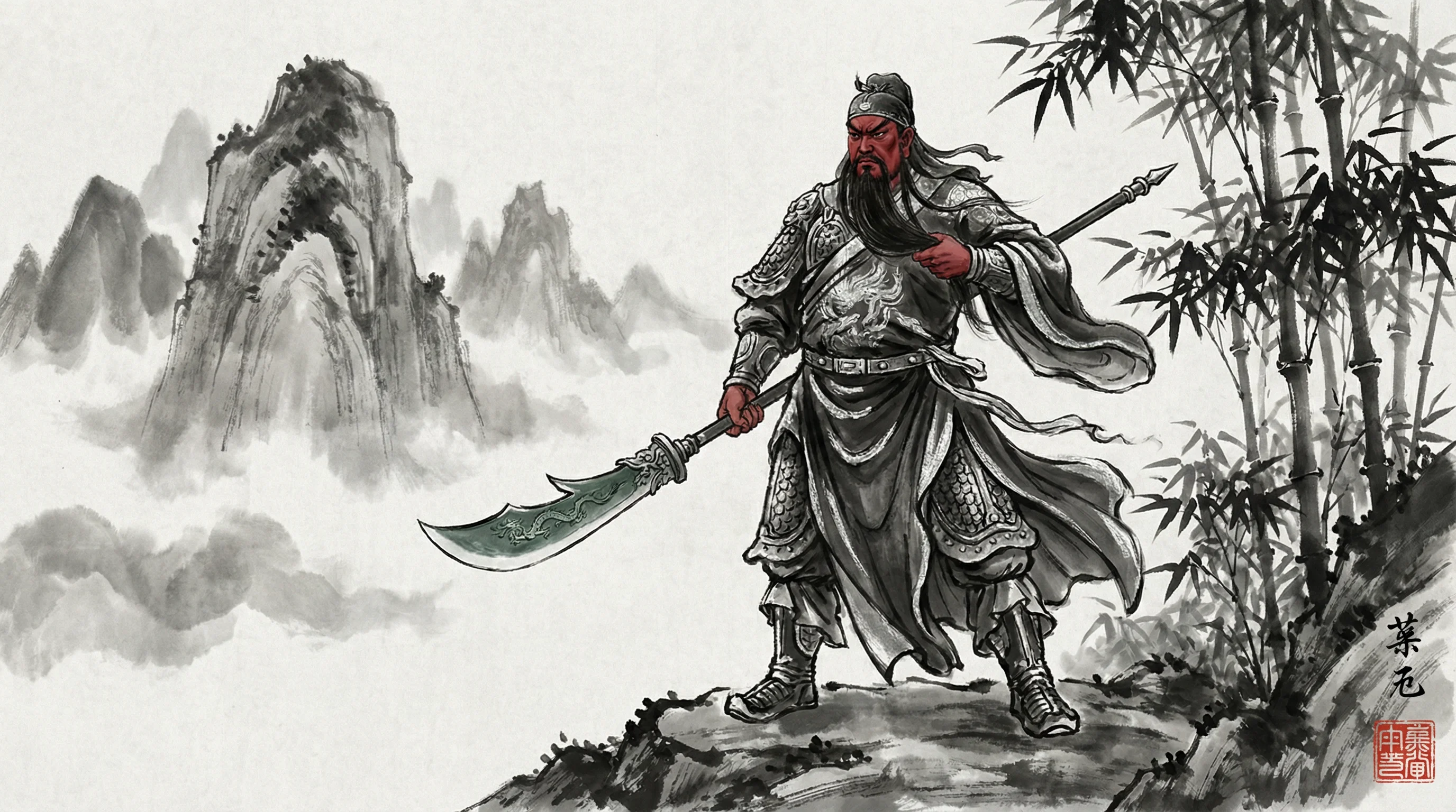 pg娱乐城武圣关公水墨画